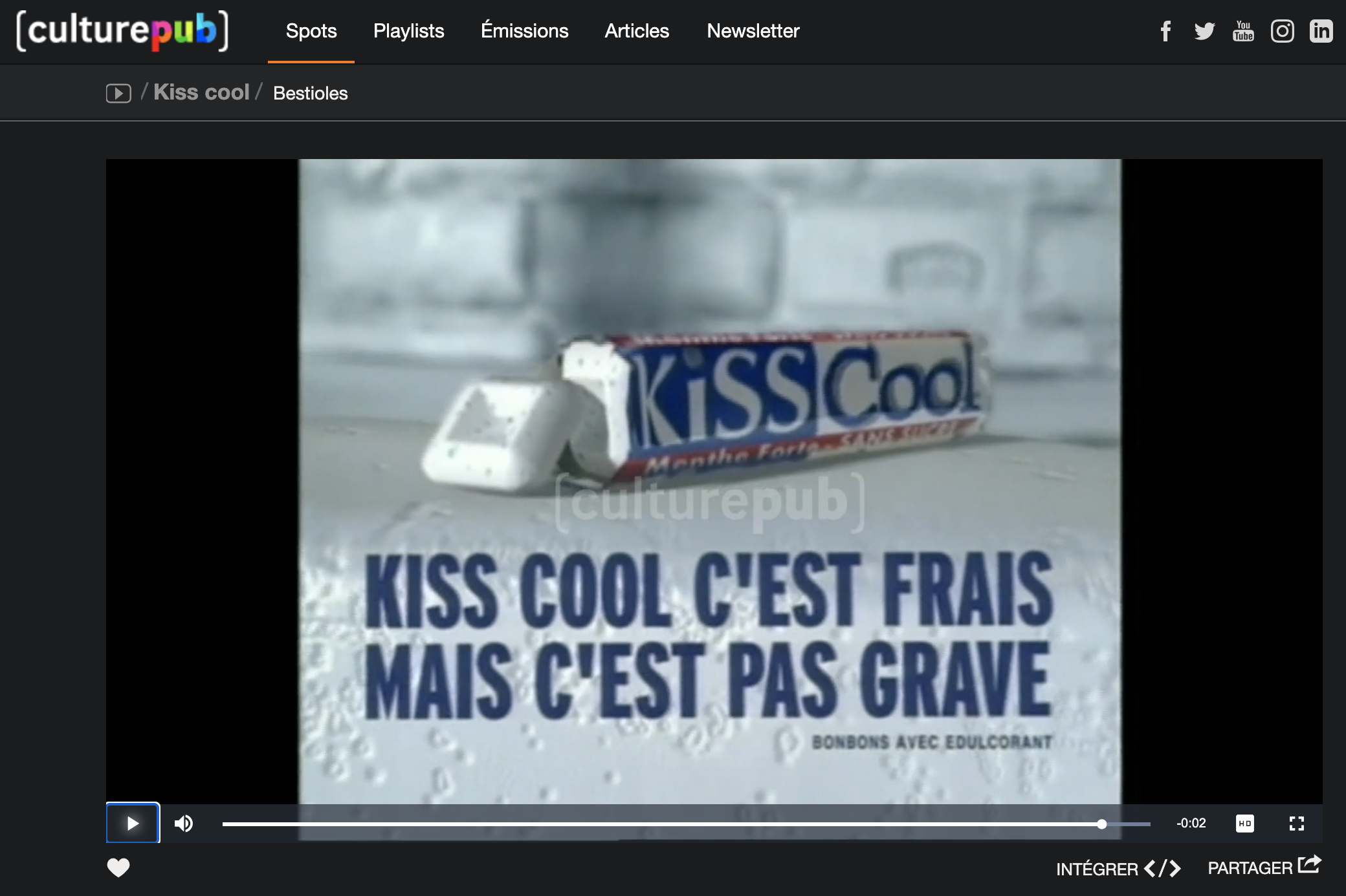 Capture du site CulturePub - lecteur vidéo